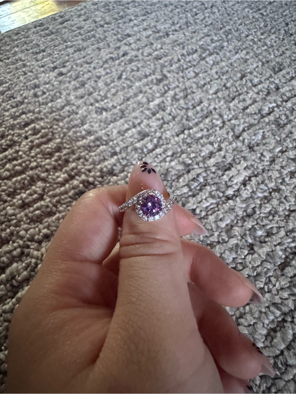 Sterling Silver Purple Halo Ring with Twisted Band